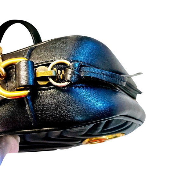 Gucci Small Marmont Crossbody Bag Chevron Leather Gold Chain Black Purse - Picture 7 of 16